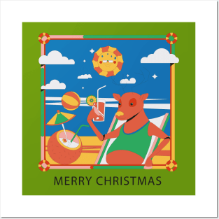 Merry Christmas Deer Summer Posters and Art